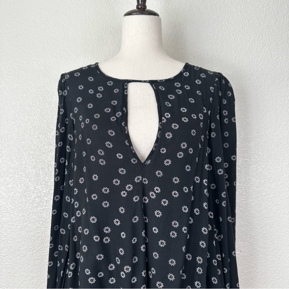 Free People Black Beck Print Keyhole Long Sleeves Tunic Mini Dress, Size XS - Picture 4 of 13